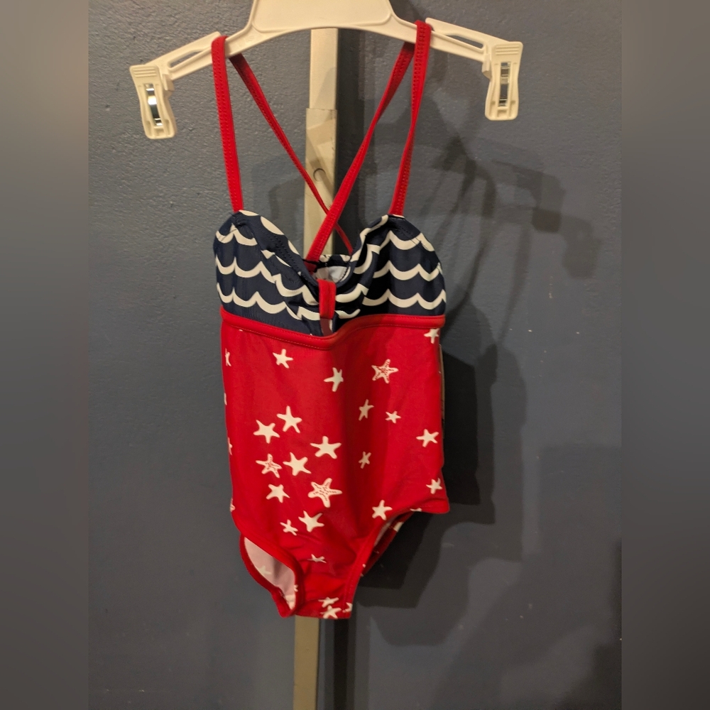 Girls 4 Joe Boxer Red and Navy Starry Kids One Piece Swimsuit Patriotic Beach